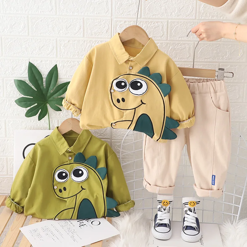 

Toddler Tracksuits 2024 Spring Baby Boy Clothes 2 To 3 Years Cartoon Dinosaur Long Sleeve Shirts and Pants Kids Boys Outfit Set