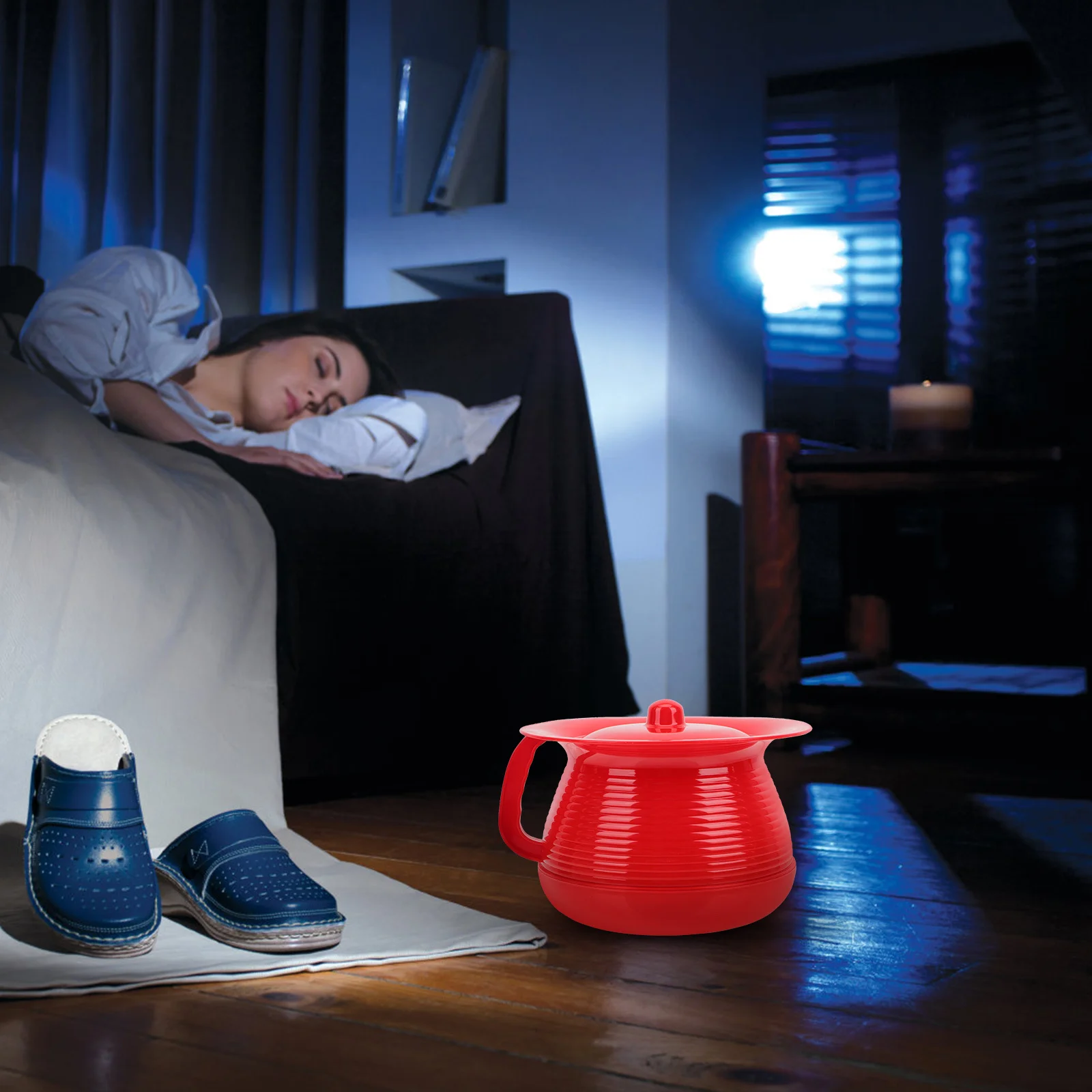 مبصقة بلاستيكية شديدة التحمل مع غطاء سرير منزلي للبالغين والأطفال، حاوية بول أثناء الليل، مقبض محمول