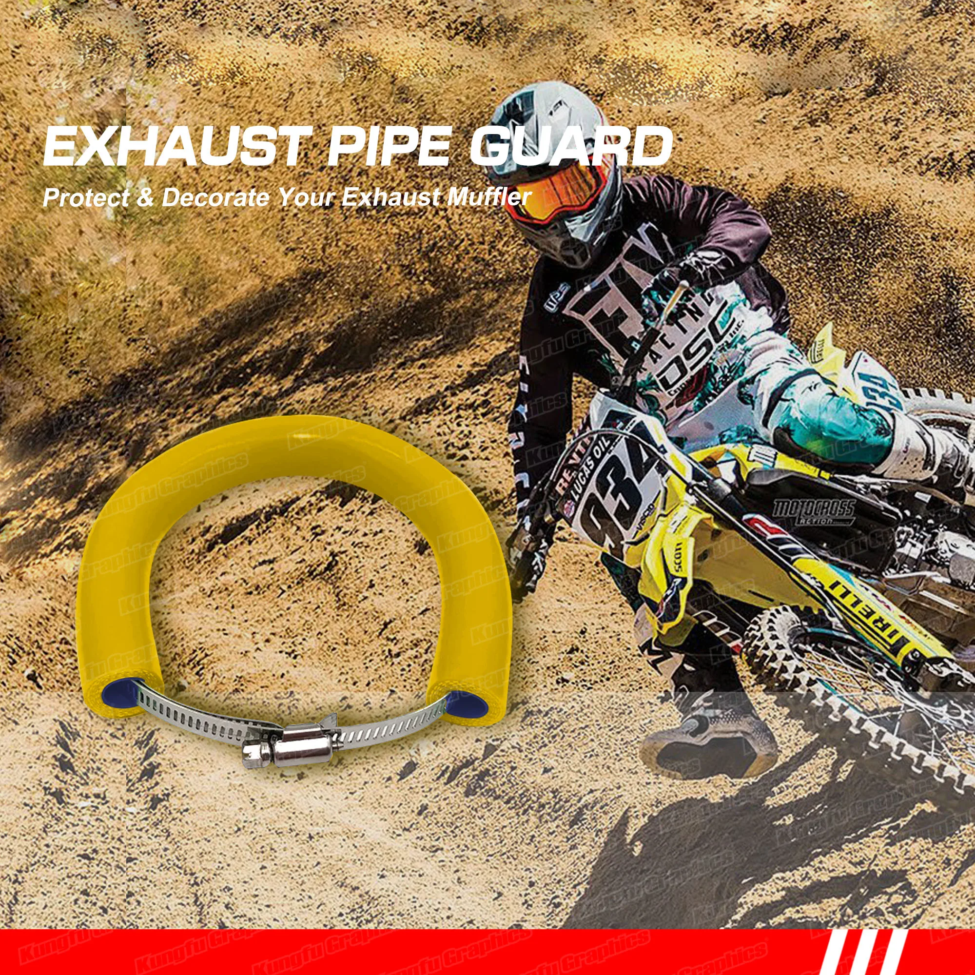 

Universal Motorcycle Muffler Guard Exhaust Pipe Crash Protection MX Enduro Supermoto Dirtbike, Yellow