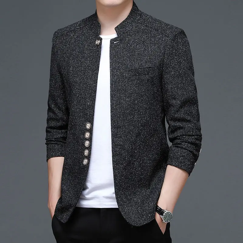 

Men's Suit Jackets Stand Collar Fashionable Coat Single Models Spring Clothes Simple Breasted Menswear Loose Chinese Male Blazer