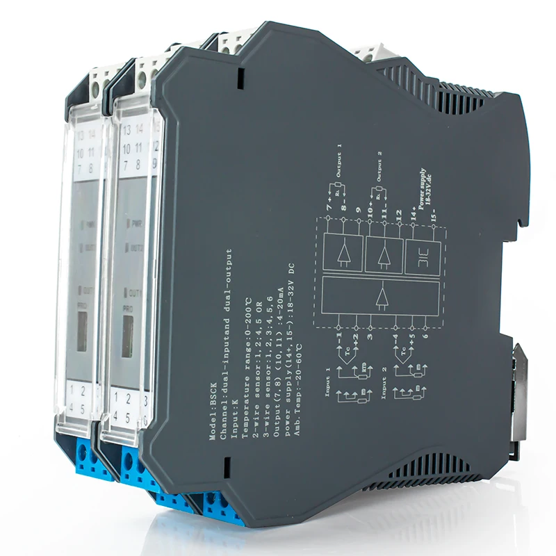 K type Thermocouple 0-1300℃ Temperature Signmal Transmitter 1 In 2 Out DIN PT100 0-100℃ 0-200℃ RTD Temperature Signal Converter