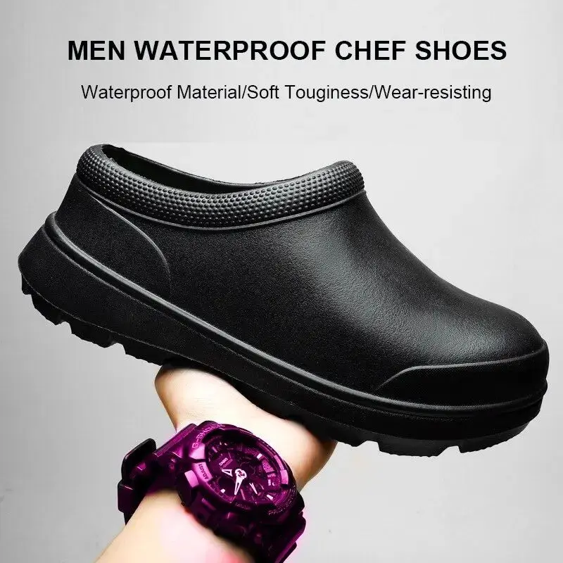 Zapatos de chef a prueba de aceite para hombre, calzado de seguridad antideslizante, zapatos de trabajo suaves e impermeables, sandalias para hombre, Botas de lluvia para primavera y otoño