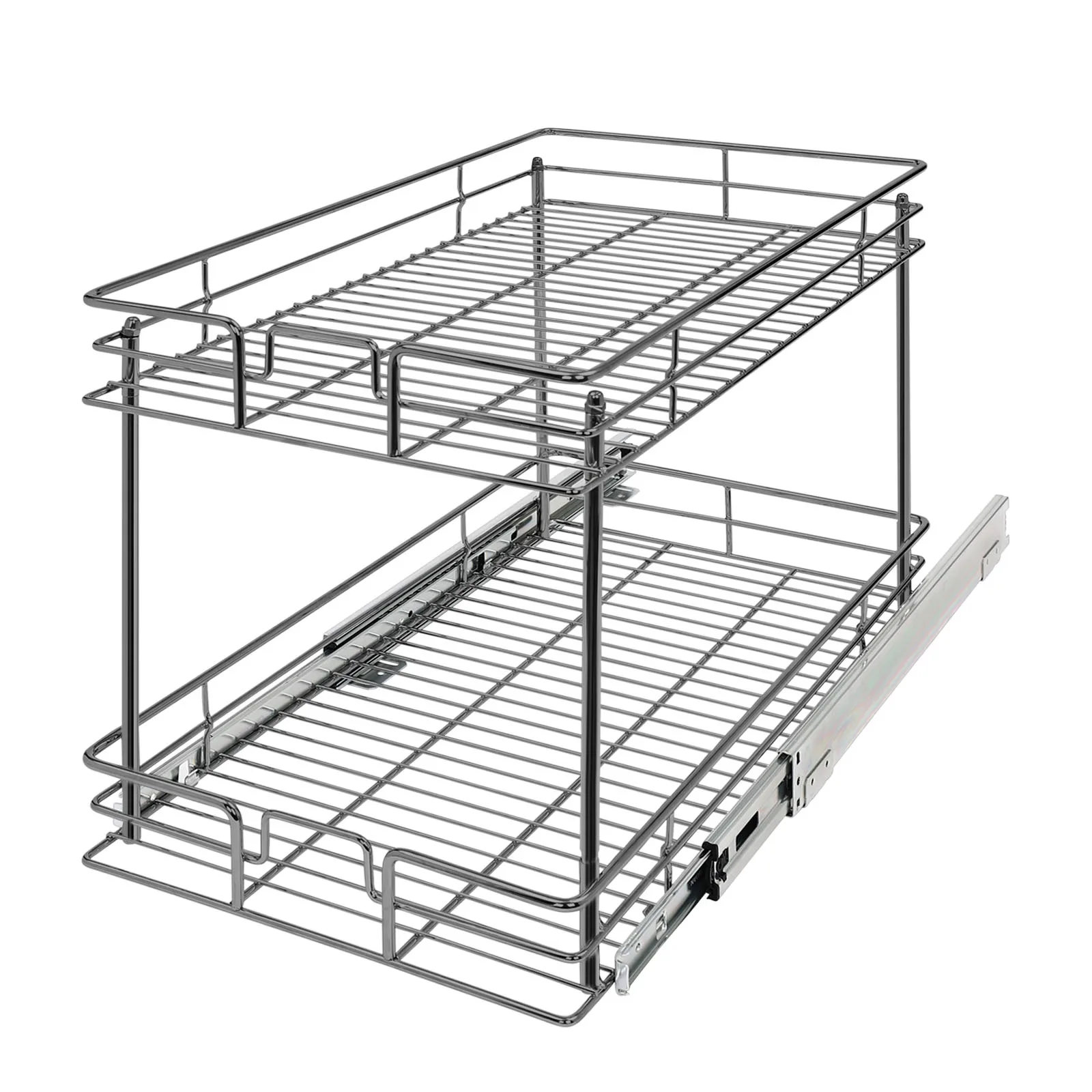 Modern 2-Tier Pull-Out Cabinet Organizer with High Load Capacity - Durable Iron Storage Solution for Kitchen and Home