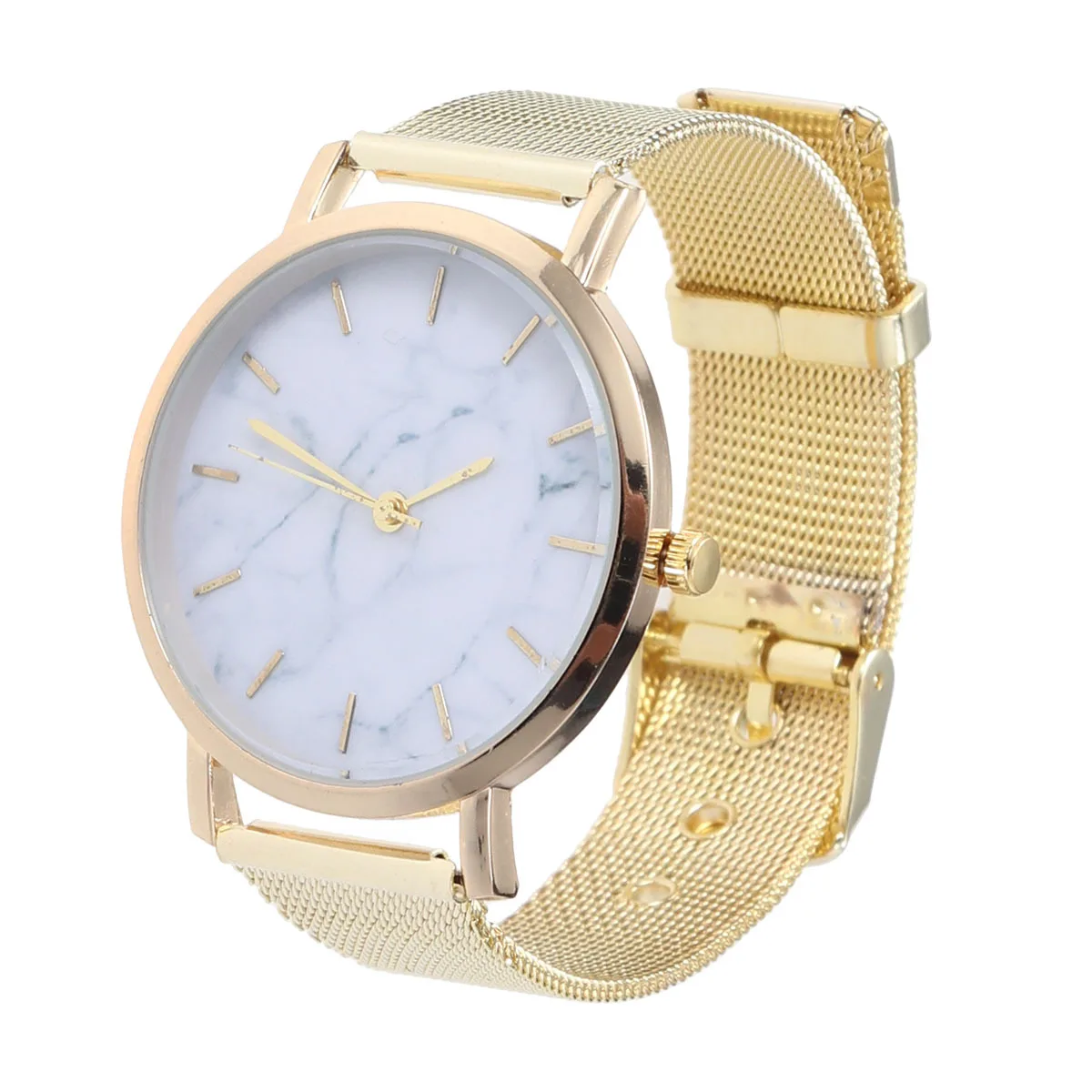 

Fashion Marble Quartz Watch Golden Alloy Mesh Band Casual Elegant Wristwatch Durable Minimalist Design Gift for Birthday
