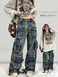 2024 Women Fall y2k 90s Vintage style Baggy Jeans Scene Streetwear Trashy Fashion Pants Grunge Clothes 2000s Japanese Harajuku