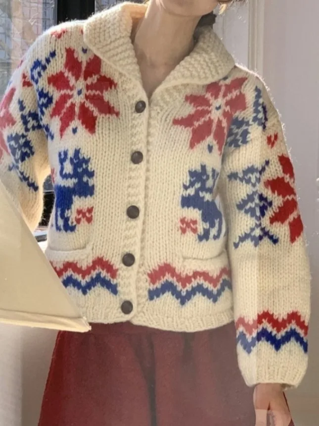 

Thiened Single-Button Cisas Color Blo Warm Knitted Sweater Coat Women's Faionable Winter New Arrival Casual Sle