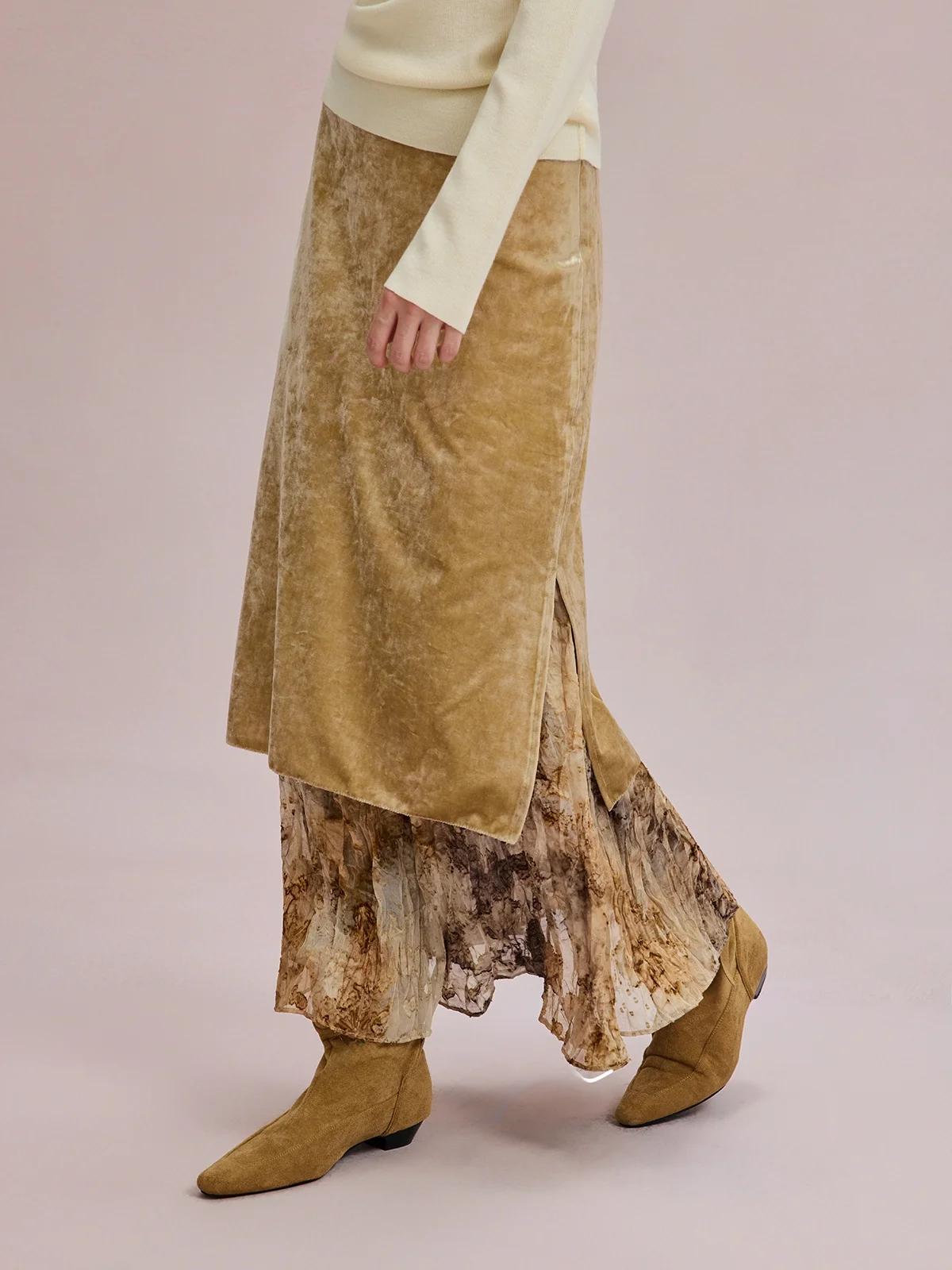 

Юбка миди Zhiyue Lunique с нерегулярным плиссированным кроем, ярким принтом и эффектом соединения тканей, женская, осенне-зимняя, средней длины