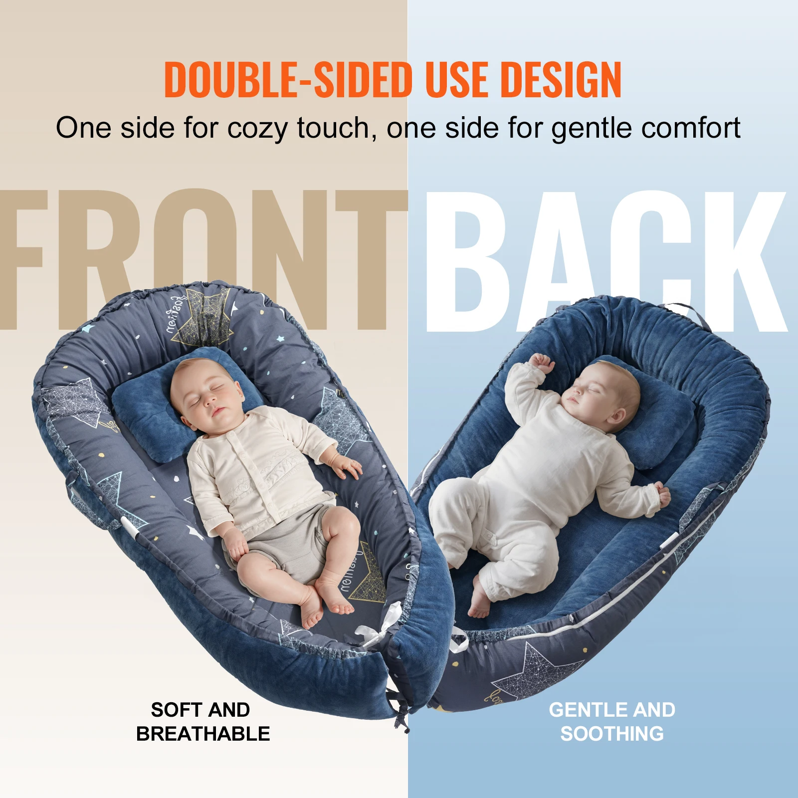 VEVOR Baby Lounger 100% Cotton Soft Infant Lounger Pillow with Headrest & Double-Sided Cover Portable Baby Floor Seat Sleeper