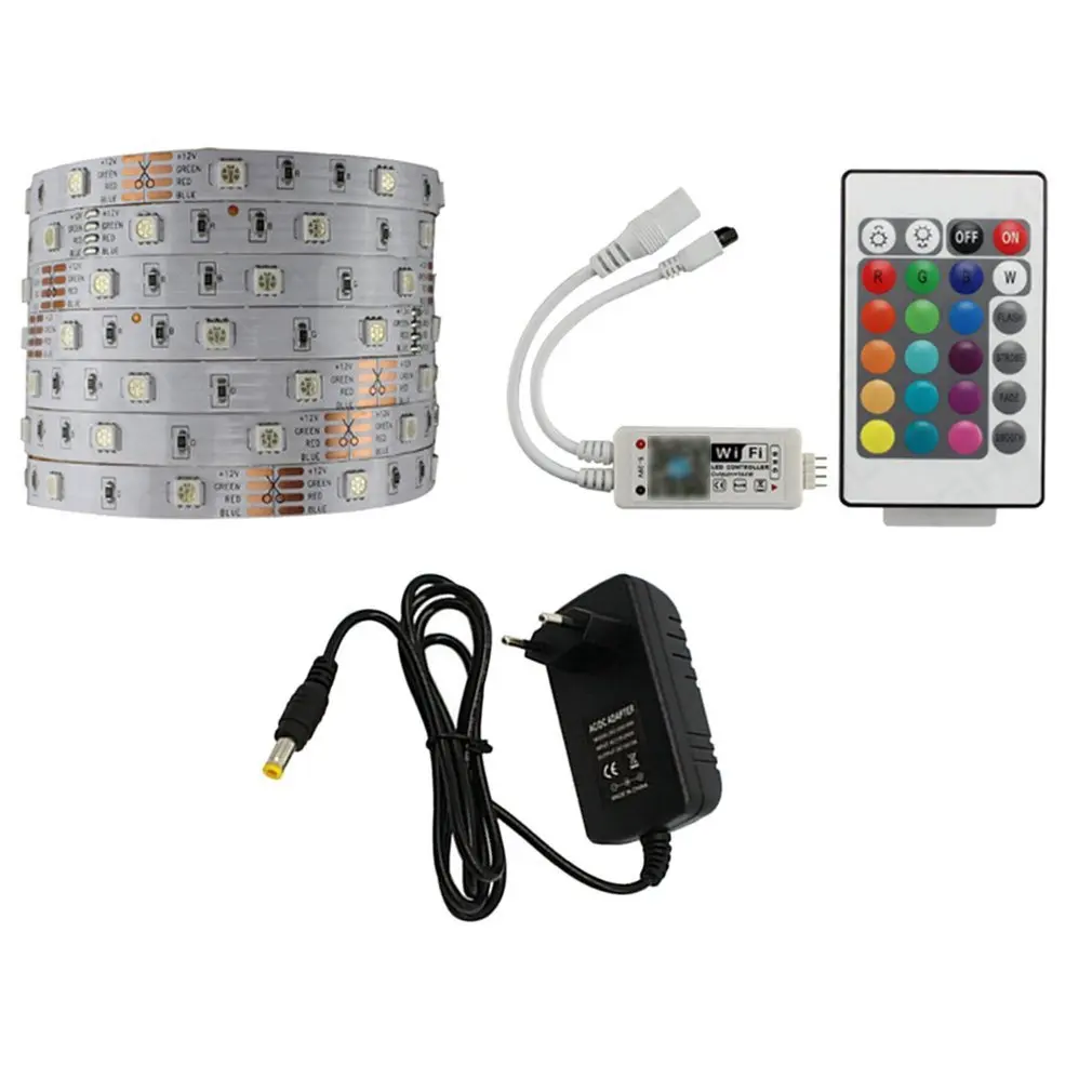 30 LEDs/m Waterproof LED Strip Light Set Smart Control RGB Colorful with 24 Keys Remote Control+Power Adapter+Wifi Control