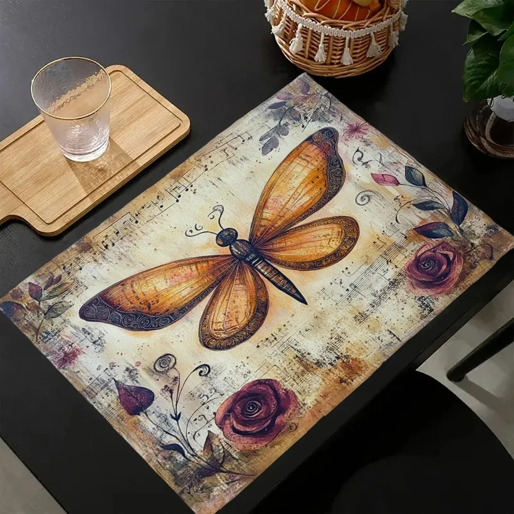 4/6/8 قطعة فراشة نمط Pritned المفارش الرجعية طاولة طعام حصيرة عدم الانزلاق أدوات المائدة منصات مكان حصيرة مفرش المائدة ديكور المطبخ #1