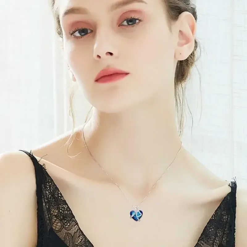 25PCS Minimalist Titanic Ocean Heart Necklace Blue Crystal Love Eternal Pendant Women's Wedding Party Jewelry