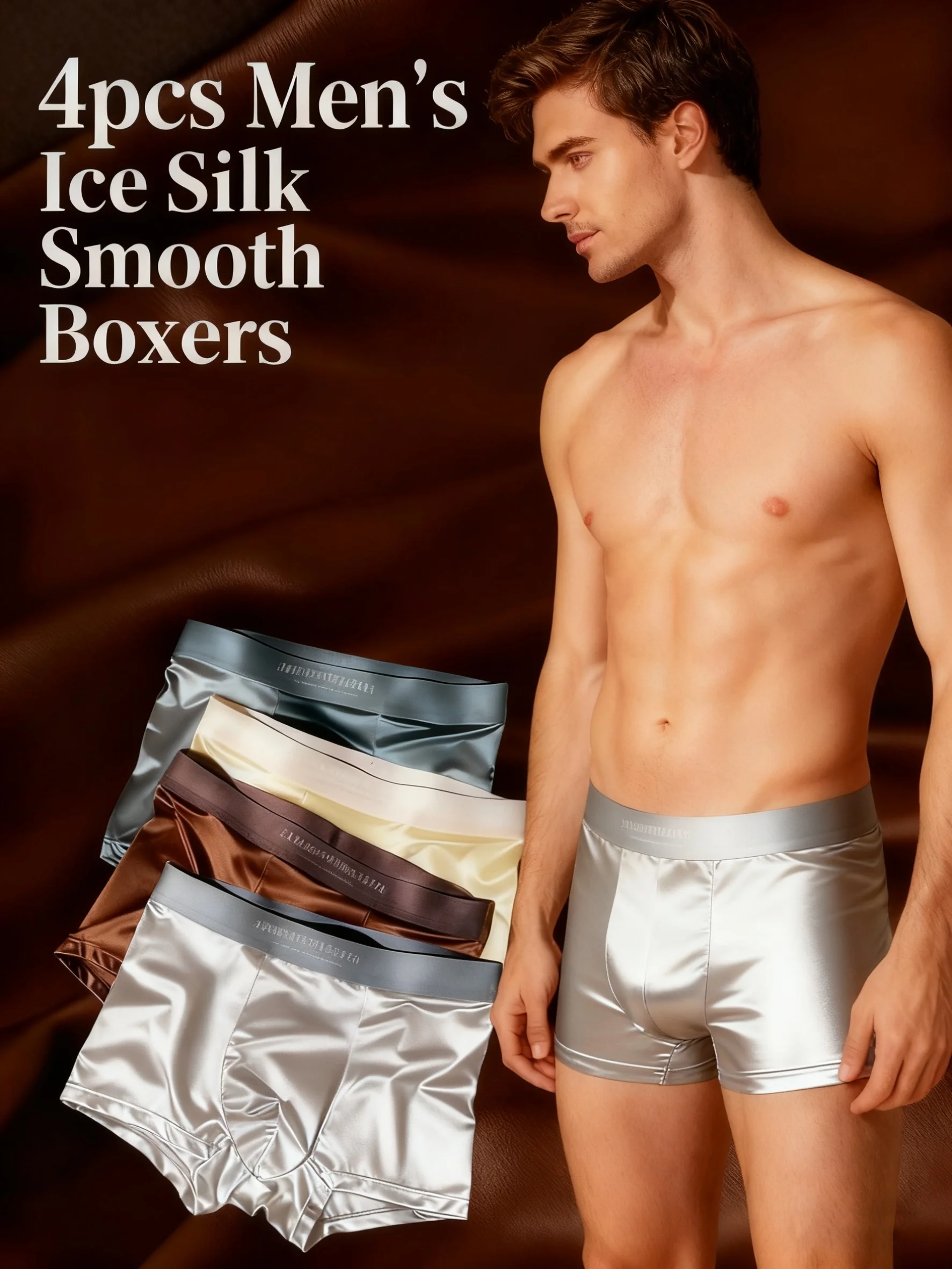 

4 Pcs/Lot Breathable Men's Fiber Boxing Briefs, Comfortable Breathable Underwear, Medium Stretch Knit Fabric, Solid Color