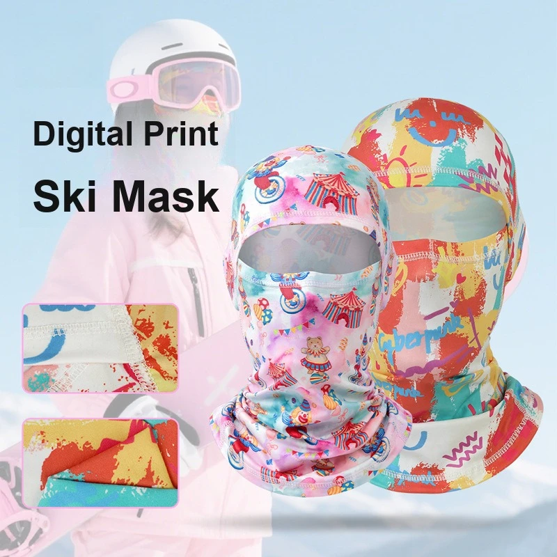 Printed Warm Ski Face Mask Windproof Neck Protection Quick Dry Head Cover for Adults Kids Autumn Winter As Helmet Liner