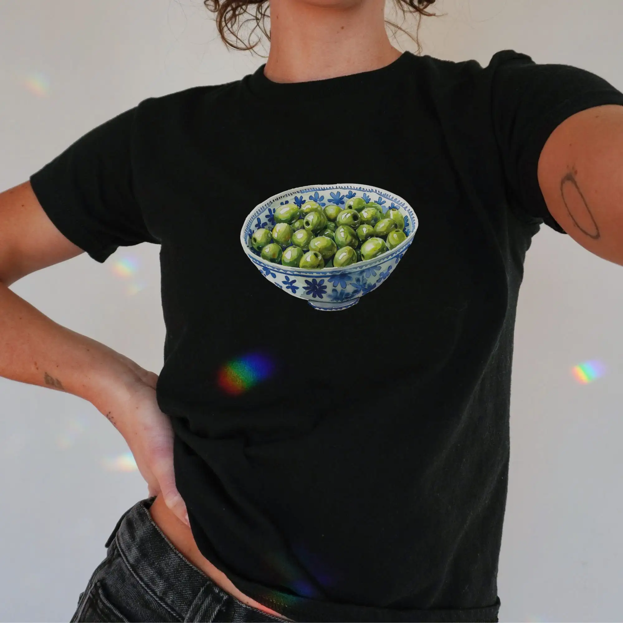 Olive Bowl Painted Baby T Shirt Trendy Women Retro 90S Cropped Coastal Summer For Her Gah Olives