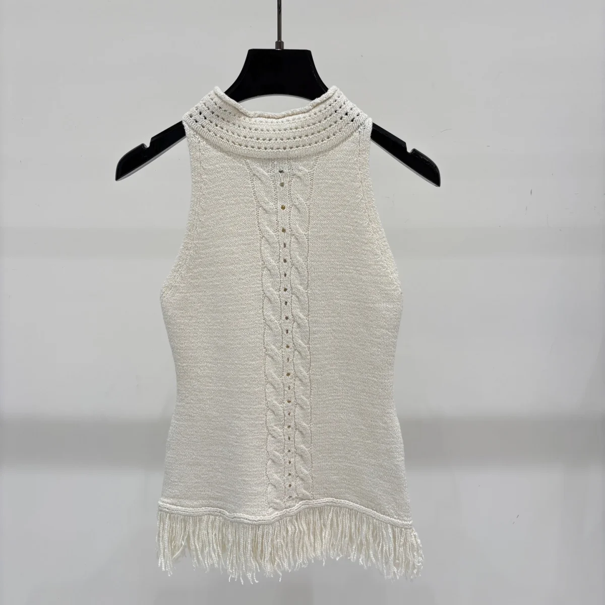 2026 High quality women's neck hanging tassel twisted flower knitted vest--26917113