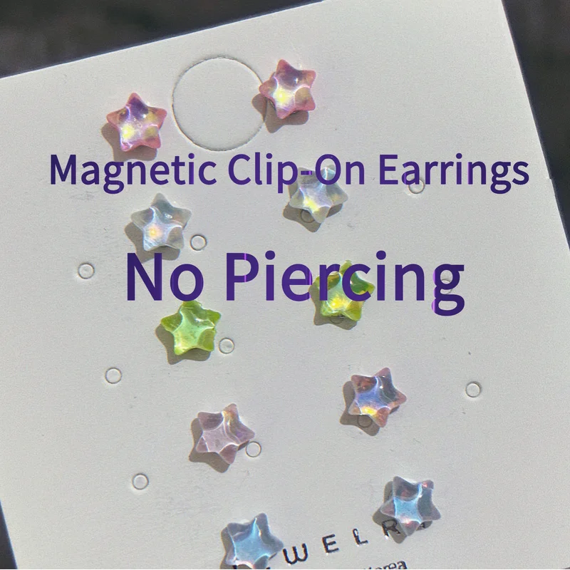 Summer Iridescent Star Magnetic Ear Clips For Women Without Pierced Ears, No Need For Piercing, Sweet Simple Daily Earrings