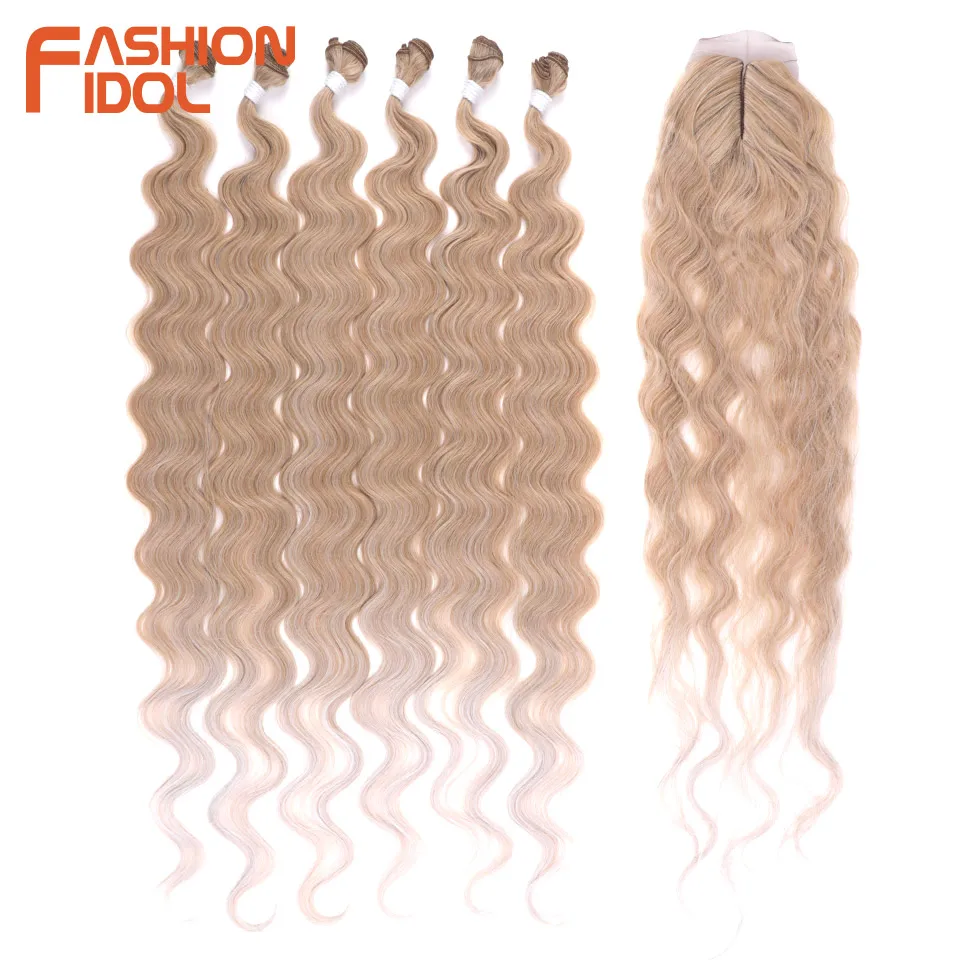 موضة المعبود 36 بوصة/90 سنتيمتر 320 جرام/7 قطعة شعر مموج الاصطناعية حزم الشعر وهمية مع إغلاق شقراء جديلة وصلات شعر للنساء