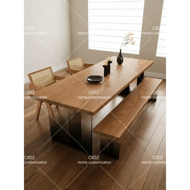 Wabi Sandy Wind Solid Wood Dining Table Acrylic Suspension Design Large Board for Home Balcony Office Learning