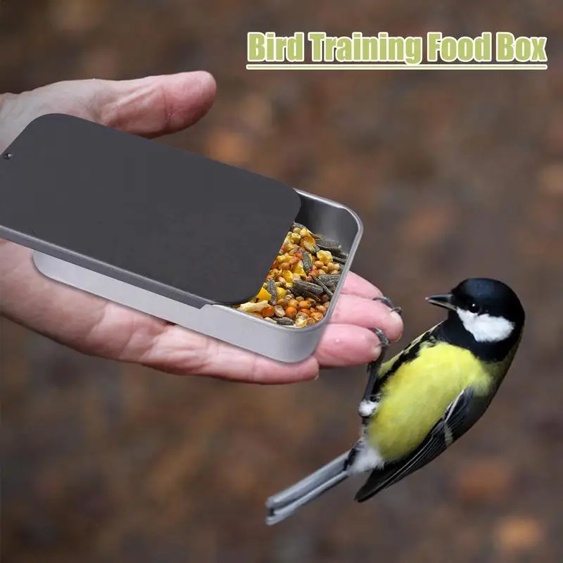 Bird Treat Box Hand-Held Feeder Push-Pull Cover Metal Container Waterproof Small Bird Toys Bird Food Jar Birds Food Treat Box