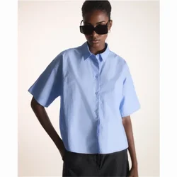 Cos Lris 2024 Summer New Product Women's Casual Versatile Lapel Single breasted Solid Color Short Sleeves