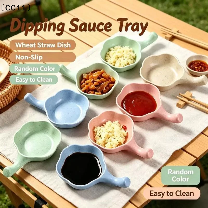 (Random Color Delivery) 1pc Wheat Straw Sauce Dishes Chopstick Rest Sushi Soy Dipping Bowl Appetizer〔CC11〕