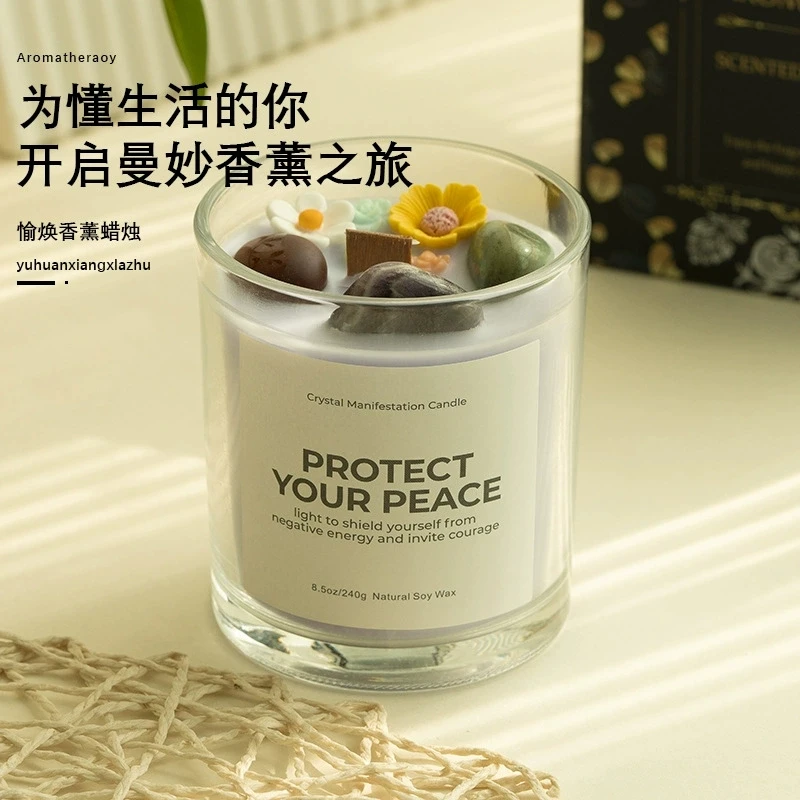 قطعة واحدة من شمعة زجاجية مقطوعة بالكريستال، هدية معطرة من شمع الصويا الرومانسي لعيد الميلاد وديكور المنزل، هدية فاخرة للضيوف