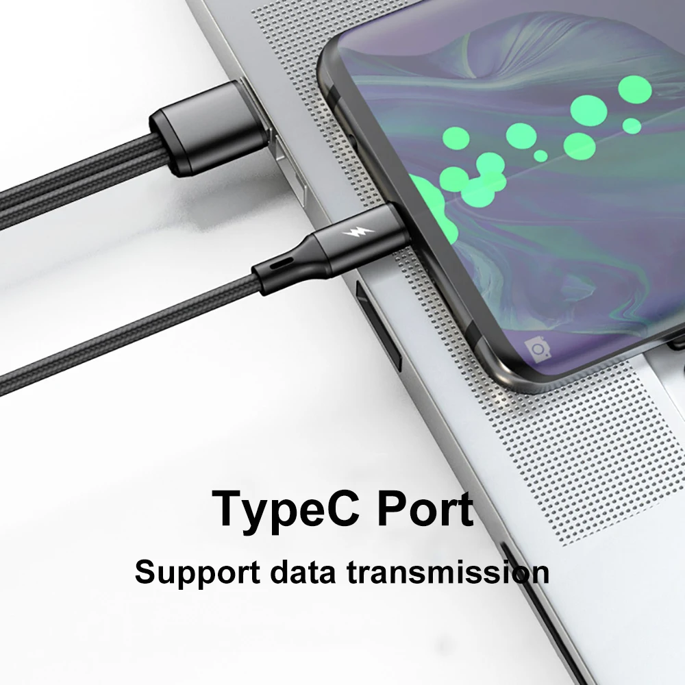 1.2 Meter 2 in 1 USB Type C Cable 6A Fast Charging Wire USB C To Type C Data Line For Samsung Huawei Xiaomi Phone charge Cords