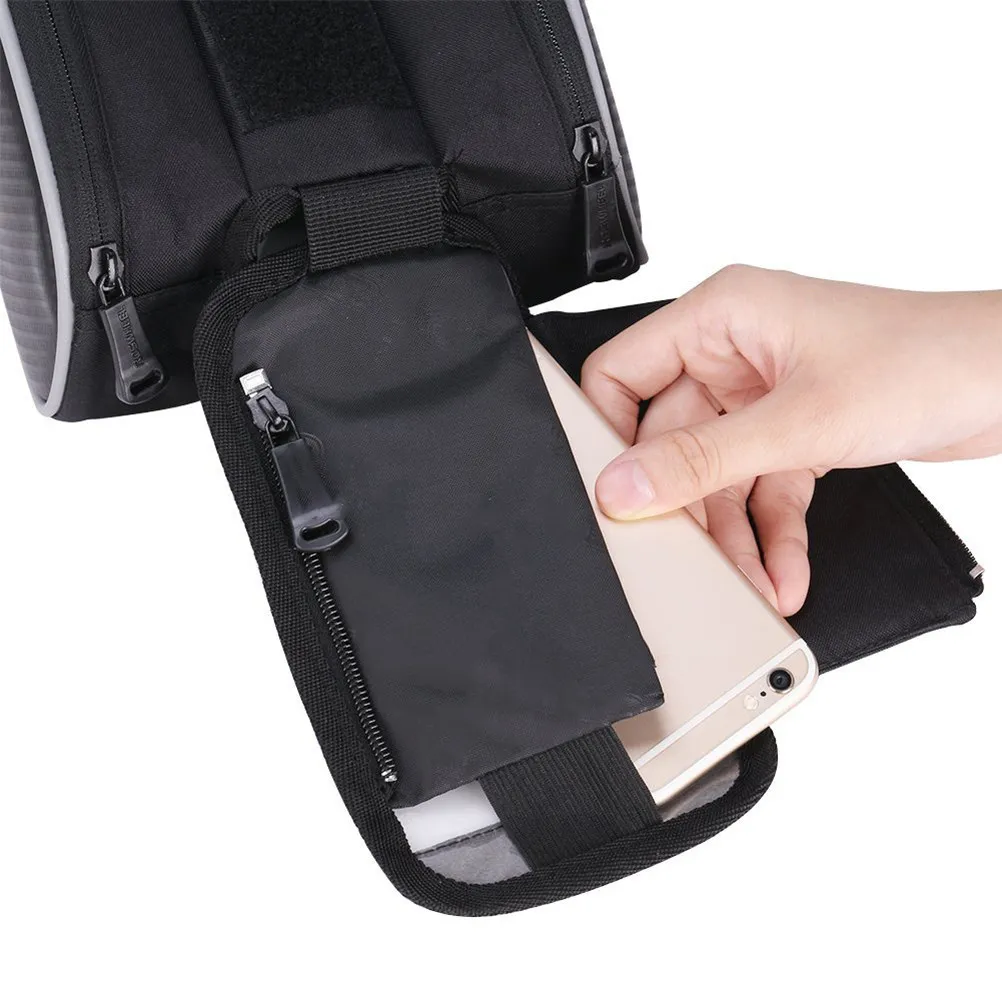 Large Waterproof Bike Handlebar Bag with Transparent Phone Mount, Reflective Strip, 5.5" Capacity