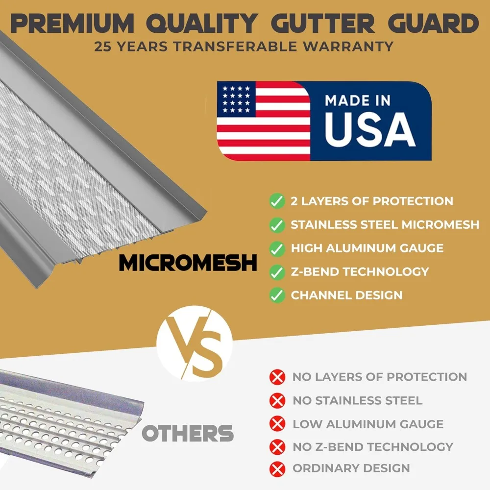 

5 Inch Gutter Guards, 35ft White Stainless Steel Mesh, Easy Install Leaf Protection for All Gutters