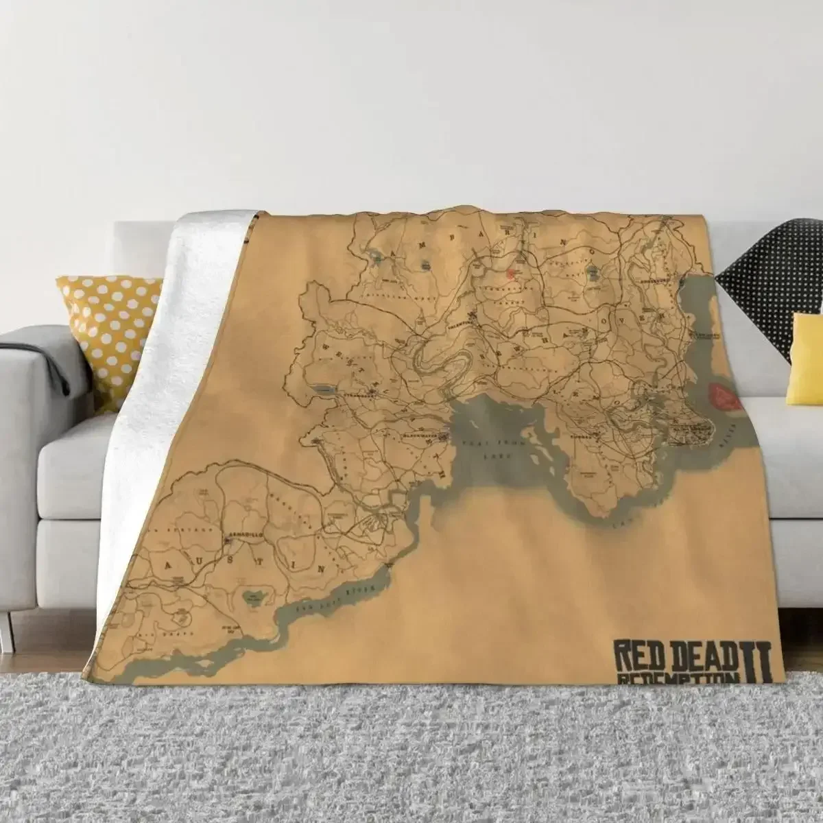 

Red Dead Redemption Map Poster RDR Wall Decor Throw Blanket for Sofa Kids Blanket Gaming Room Decor