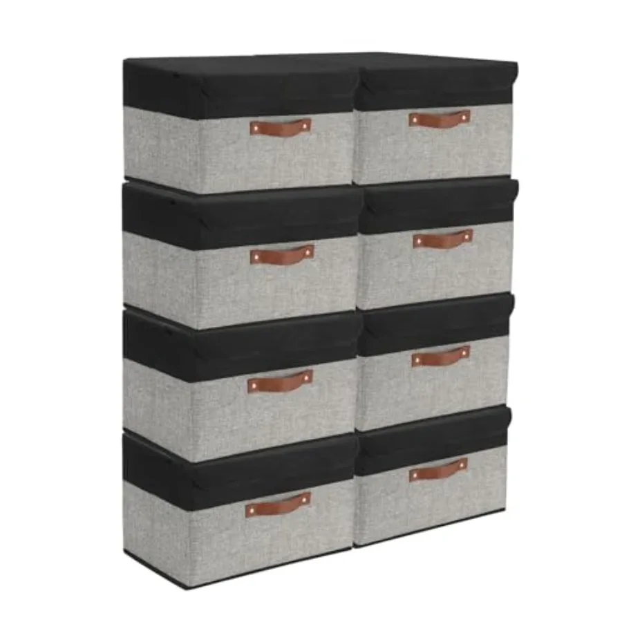 

8 Pack Linen Foldable Storage Box Containers Fabric Bins with Lids Storage Baskets for Shelves Drawers Desktop Closet Classroom