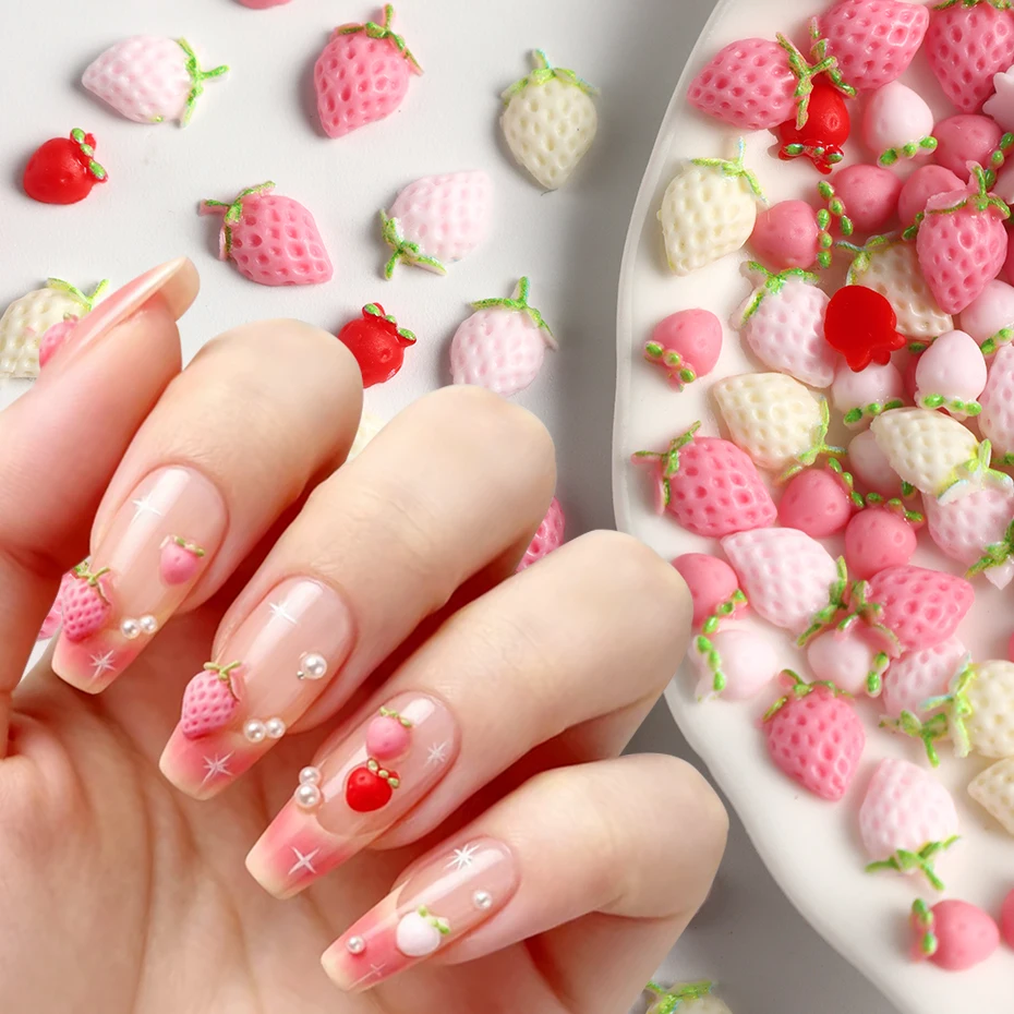 30/50 pcs Sweet Strawberry Fruit Nail Charms Fruit Strawberry Slices Nail Decoration DIY Fruit Thin Flakes Salon Manicure Suppli