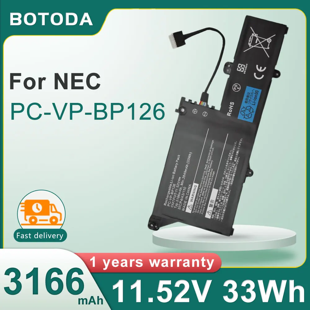 

BOTODA PC-VP-BP126 11.52V-33Wh/3166mAh Laptop Battery For NEC LAVIE Note Mobile NM150/MA NM550/MA Direct NM (2019) PC-VJE15HGG5