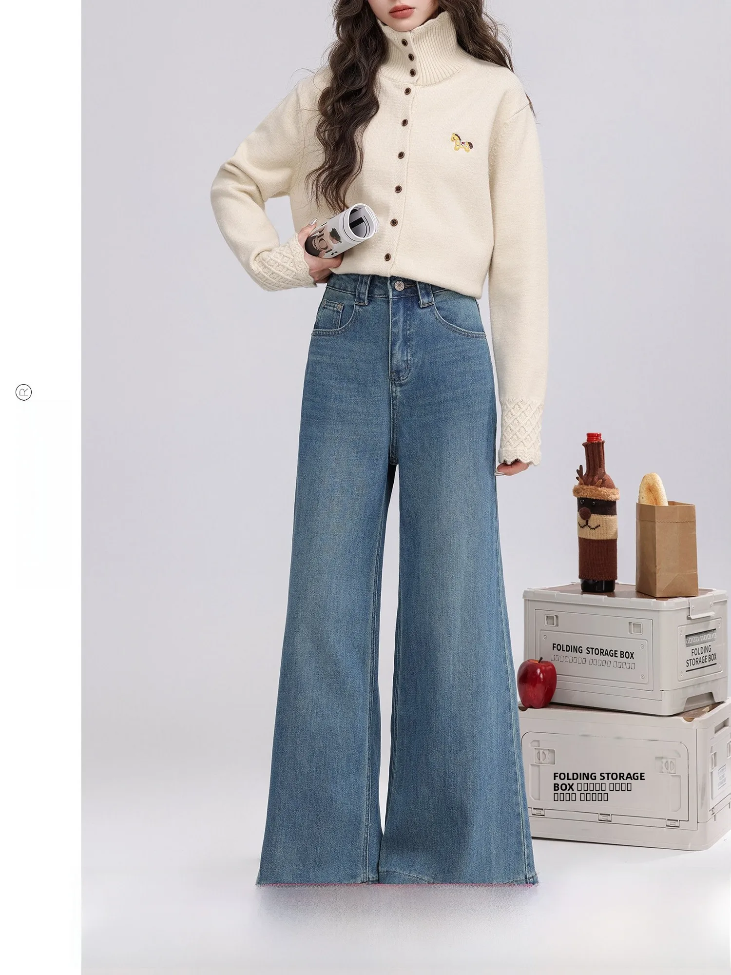 

High Waist Wide Leg Blue Jeans Women's Spring Faion Retro Versatile Denim Pants plus Size Comfortable Casual Trousers