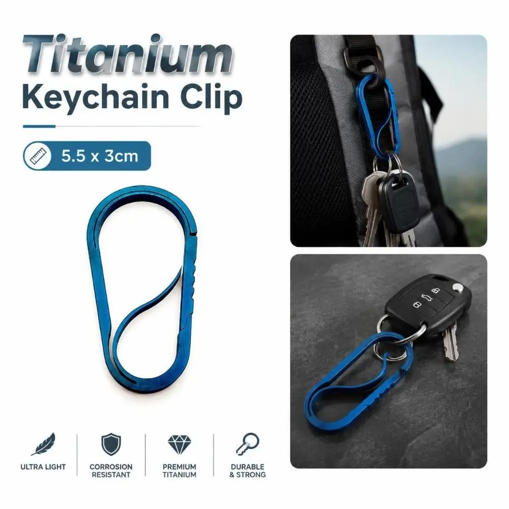 Titanium Titanium Keychain Clip Integrated Spring Titanium Blue EDC Keychain Hook Anti-Loss Lightweight Spring Key Clip