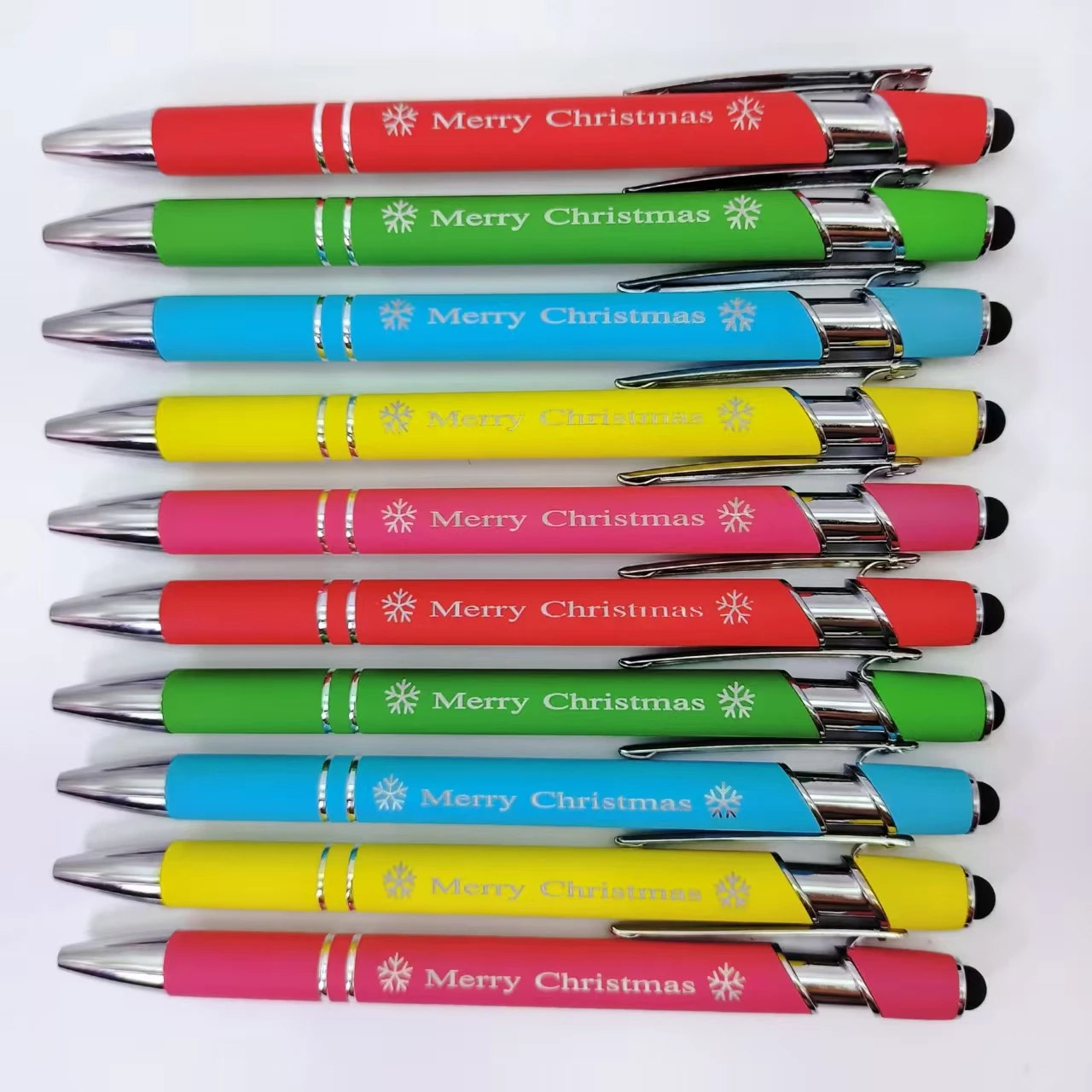 

15pcs/26pcs Christmas Colorful Metal Ballpoint Pen with Snowflake Pattern Black Ink Engraving Pen