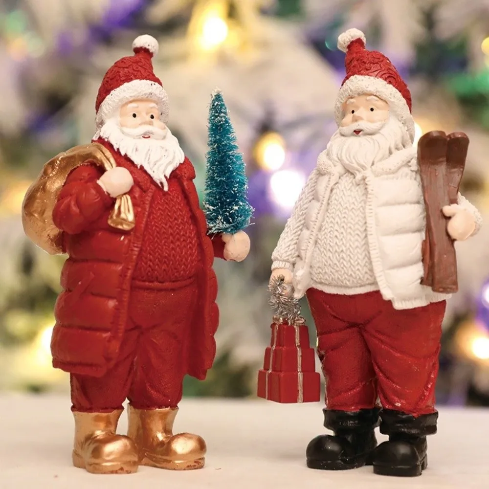 

Unique Red White Santa Claus Ornaments Standing Handcrafted Christmas Figurine Resin Holiday Santa Statue Xmas Party