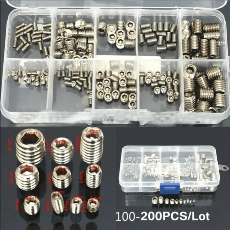 Socket Head Hex Set Screw Assortment Kit Grub Screw Cup- Metric 304 Stainless Steel M3 M4 M5 M6 M8 Cup Point Grub Screw Set