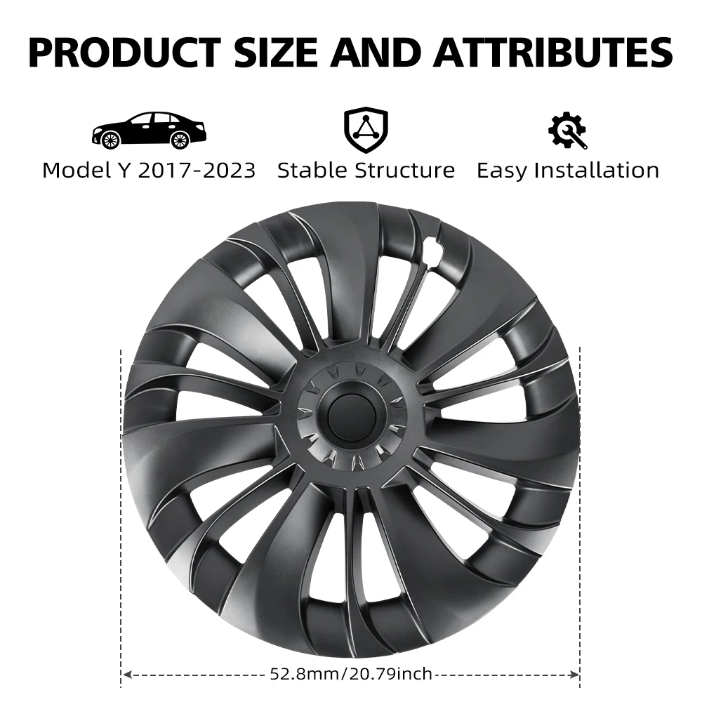 HAOLIDE 4PCS Hubcaps for Tesla Model Y 19 Inch Storm Style Wheel Cover Performance Replacement Full Rim Cover Accessories 2023