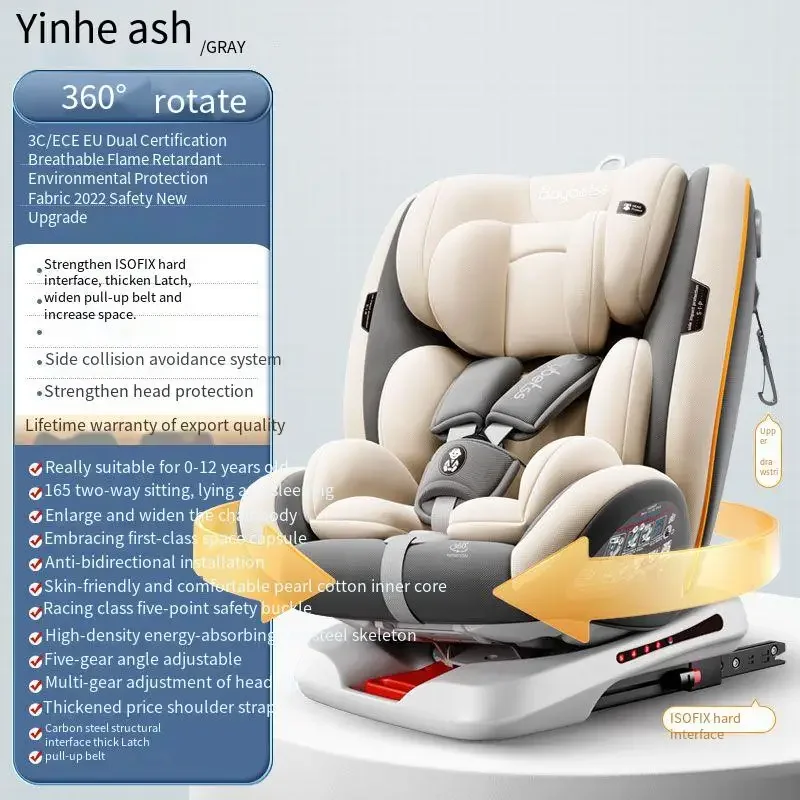 Siège de Voiture Portable Confortable et Réglable pour Bébé, Siège de Sécurité pour Enfant, Peut S'asseoir ou s'Incliner, Résistant à la Percussion à 360 Degrés, dans les Deux Sens