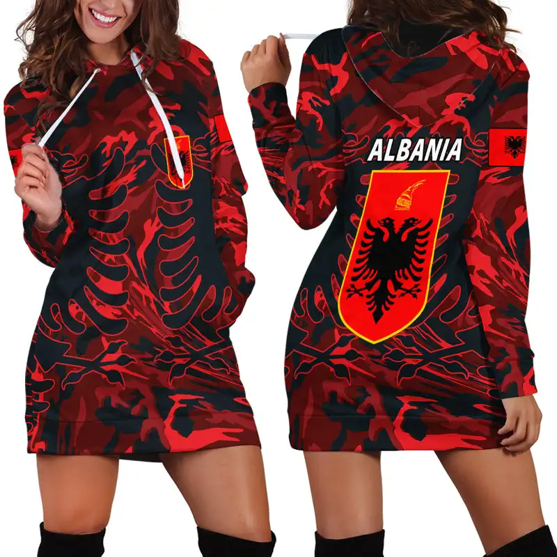 

Albania Flag 3d Women Hoodie Dress Custom Name Retro Harajuku 3d Printed Flag Pullover Casual Sexy Women Hoodie Dress