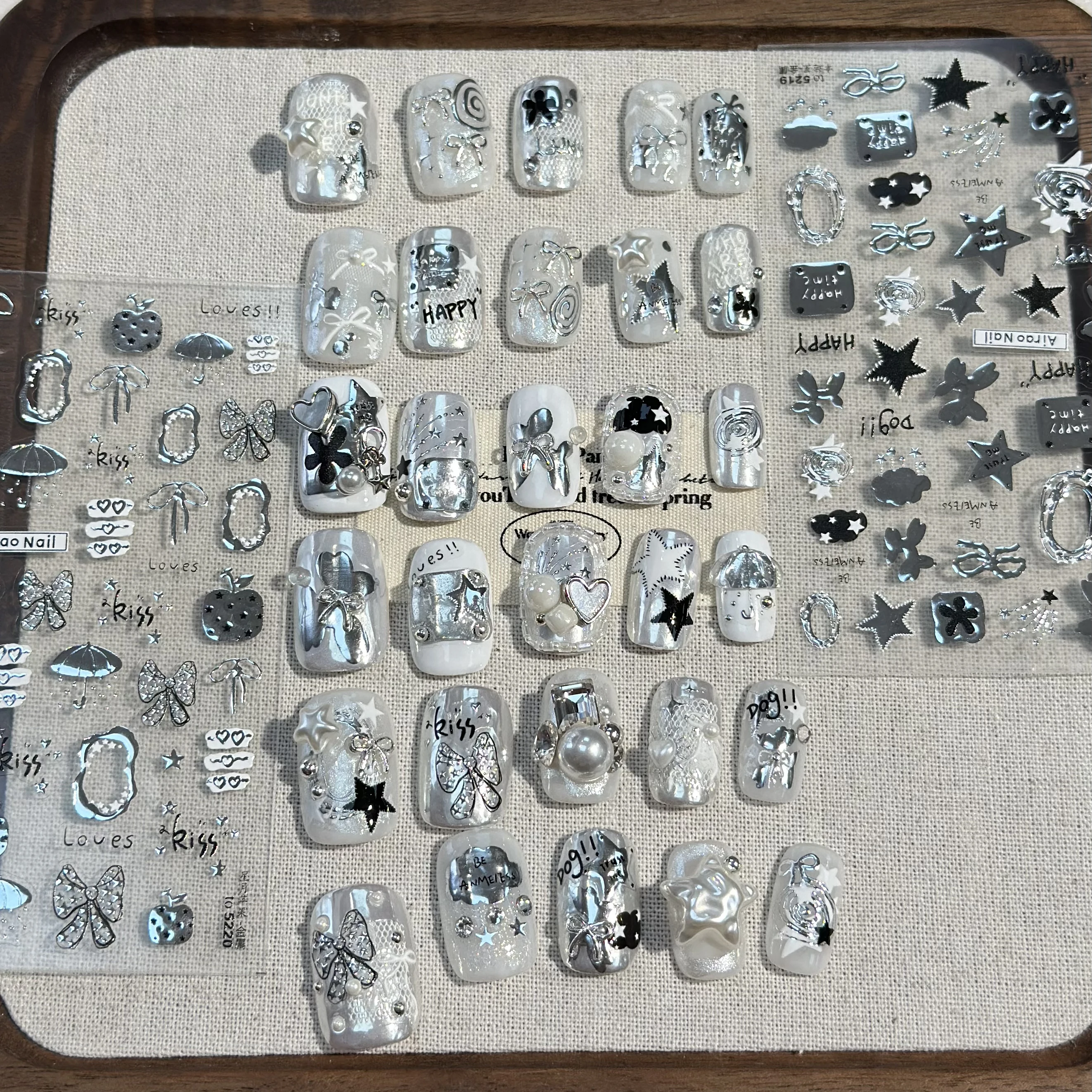 1 قطعة الرجعية الفضة معدن القوس مظلة 5D تنقش مسمار ملصقات مسمار الفن اكسسوارات نجوم رسائل ملصقات مسمار أجزاء