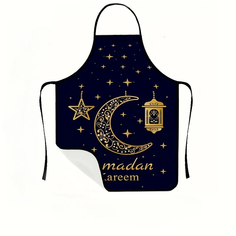 1 Piece Ramadan-Themed Islamic Apron, Featuring Dreamy Golden Hollow-Out Crescents and Stars, and a Deep Starry Sky Design. Unisex, Perfect for Crafts, Baking, Painting, Kitchen and Household Cleaning, Home Cooking, Chef and Waiter Aprons, Cafes, Barbecue Restaurants. Dimensions: 21.7× 28.7inch Cm. a Perfect Holiday Gift for Family and Friends