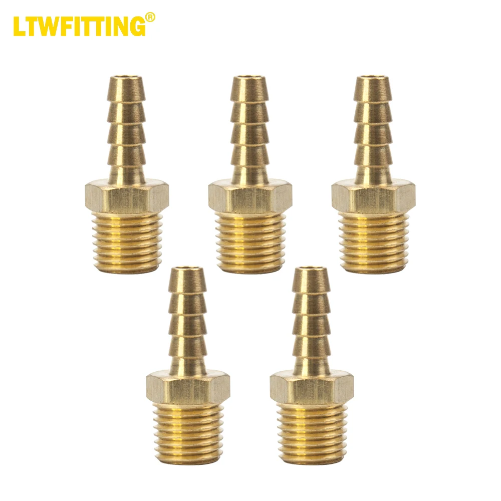 

LTWFITTING Brass Fitting Coupler 1/4-Inch Hose Barb x 1/4-Inch Male NPT Fuel Gas Water(Pack of 5)