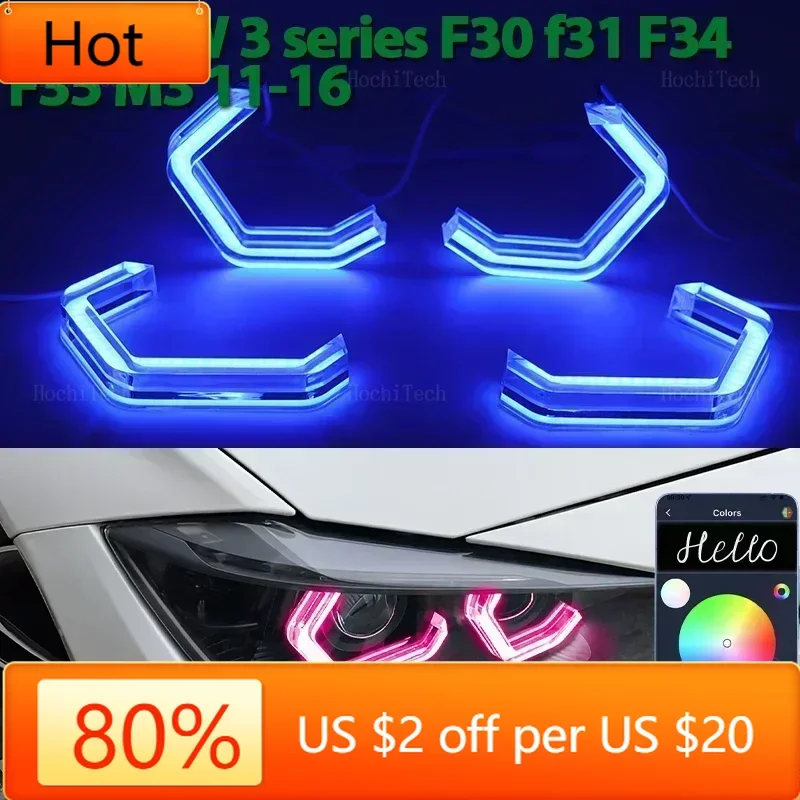 

Bumpers RGB Colorful Angel Eyes Rings Led M4 Style APP Control Headlight DRL for BMW 3 Series F30 F31 F34 F35 M3 2011-