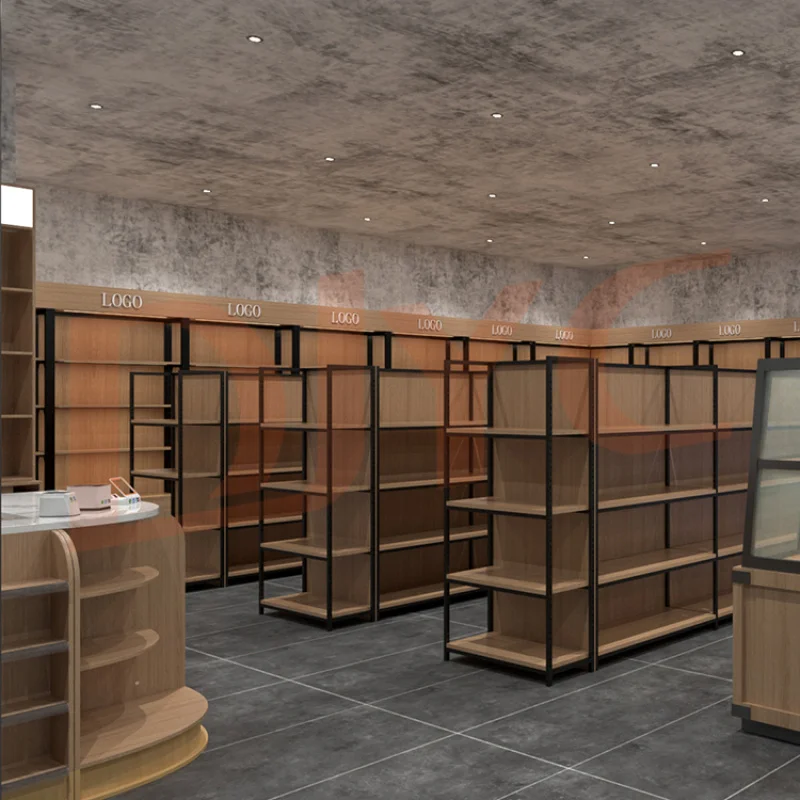 custom.Supermarket Shelves Wood Metal Design Shelf Display Rack Stand Shop Malls