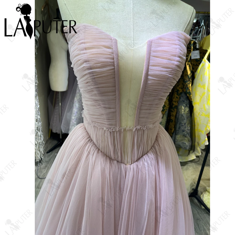 Baby Pink A line Prom Dresses Buttons Off Shoulder Basque Waist Long Tulle Evening Gowns Strapless Ruched Corset Party Dress New