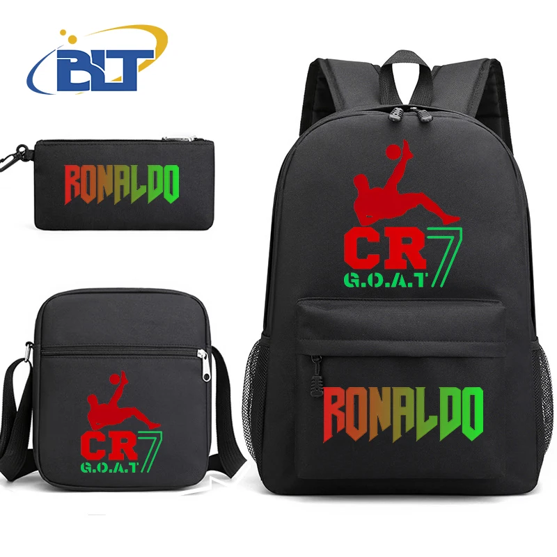 CR7 printed student school bag set youth backpack pencil case shoulder bag 3-piece set kids back-to-school gift