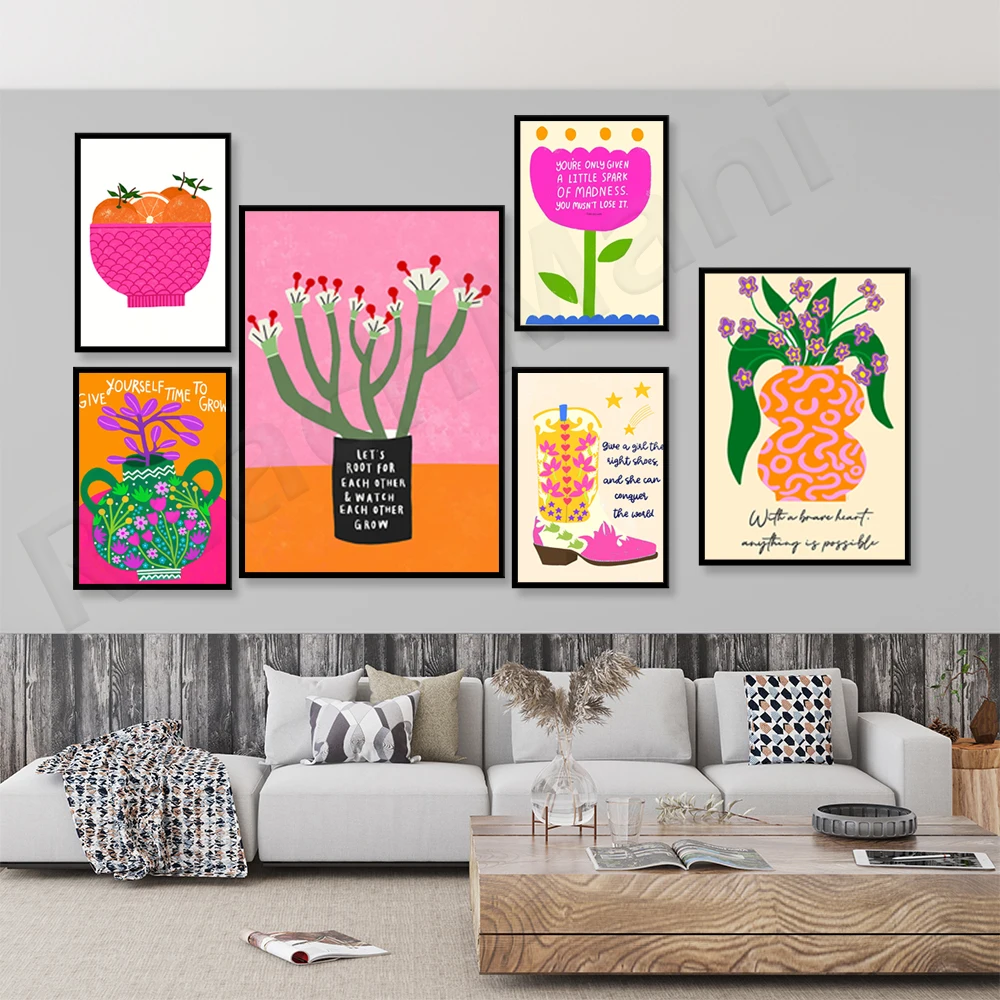 Colorful floral, cowboy boot print, crazy sparkle quote print, happy soul poster, blue daisies, botanical, aesthetic wall decor