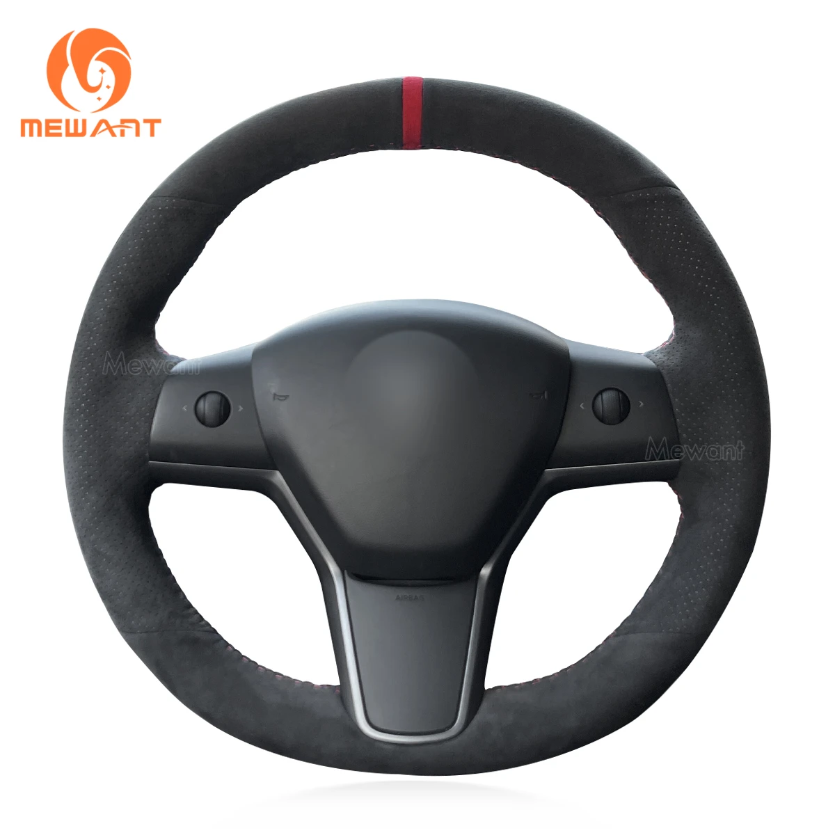 

MEWANT Dark Gray Alcantara Black Car Steering Wheel Cover for Tesla Model 3 2017 2018 2019-2020 Model Y 2020-2021 Holster